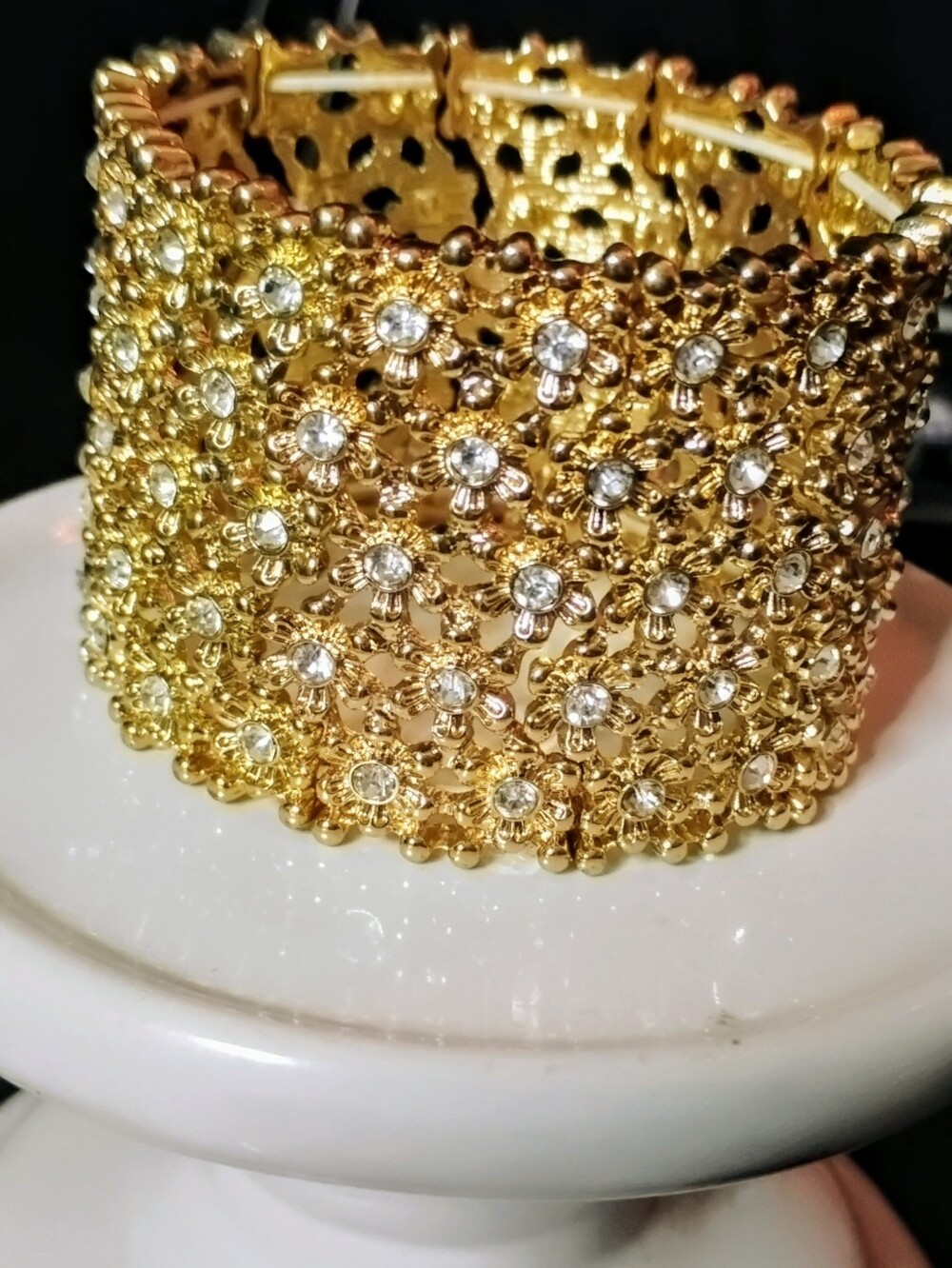 Gold Tone Crystal Wide Cuff Bracelet